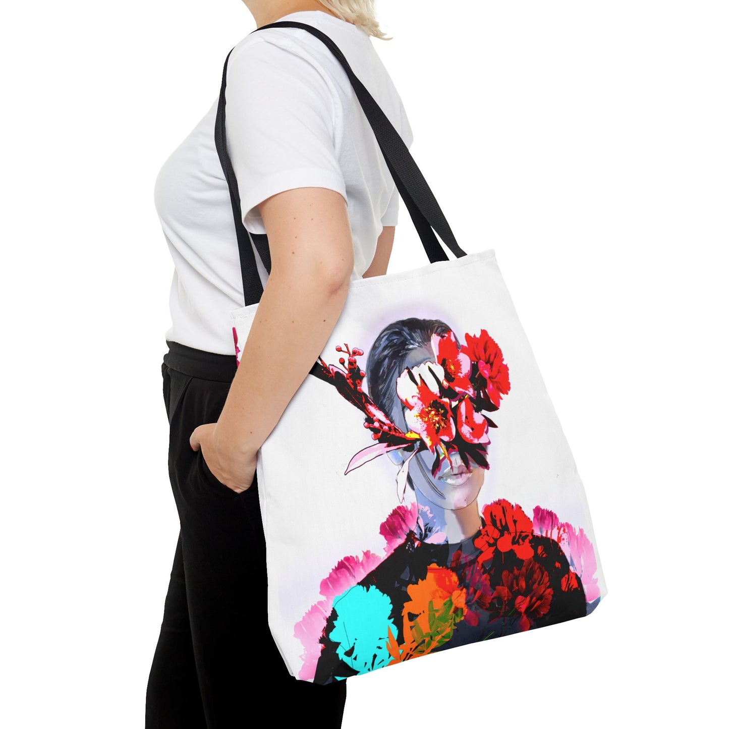 The woman with flowers on her face