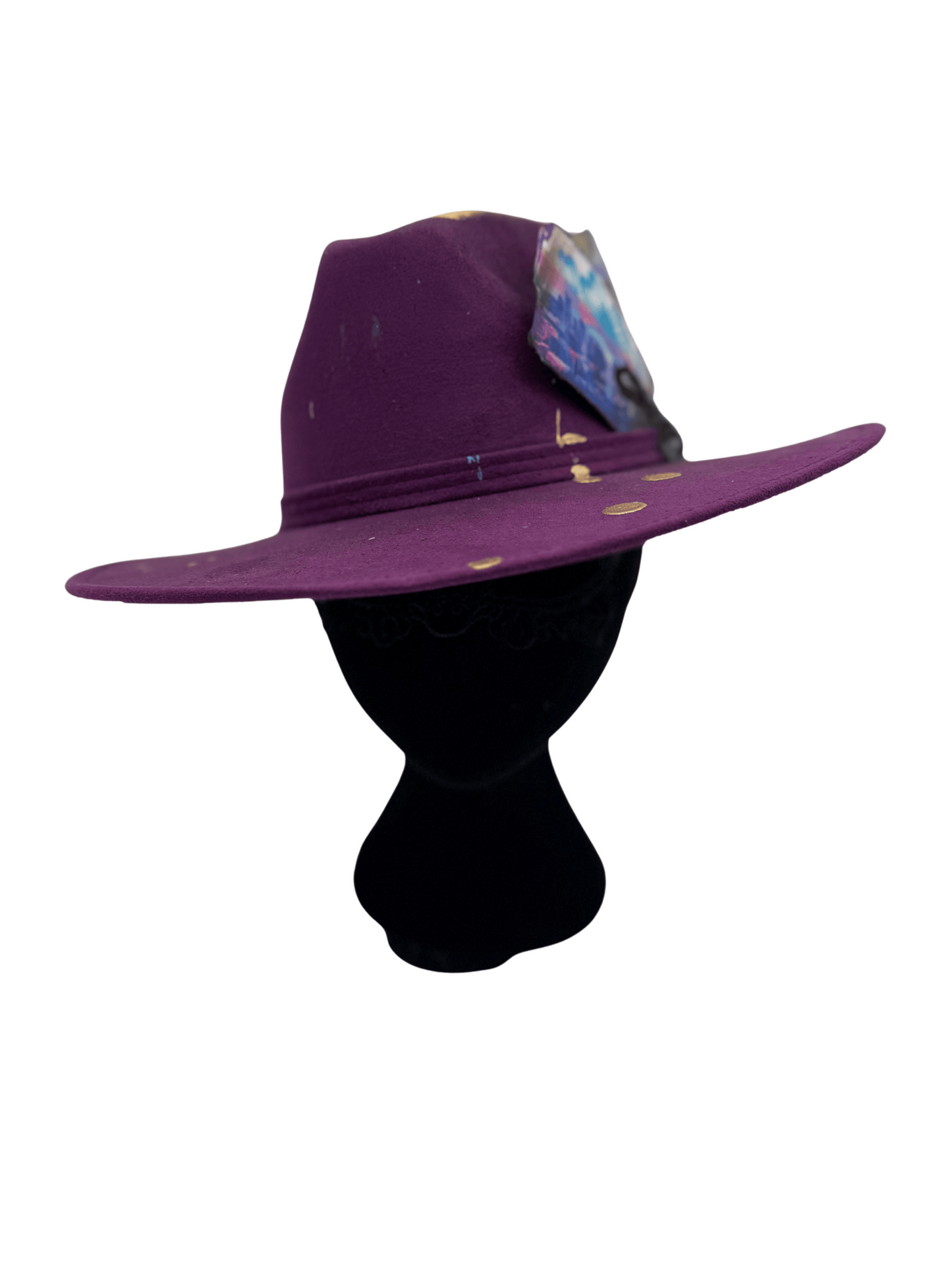 “City Crown” – Purple Vegan Suede Hat with Gold Splatters