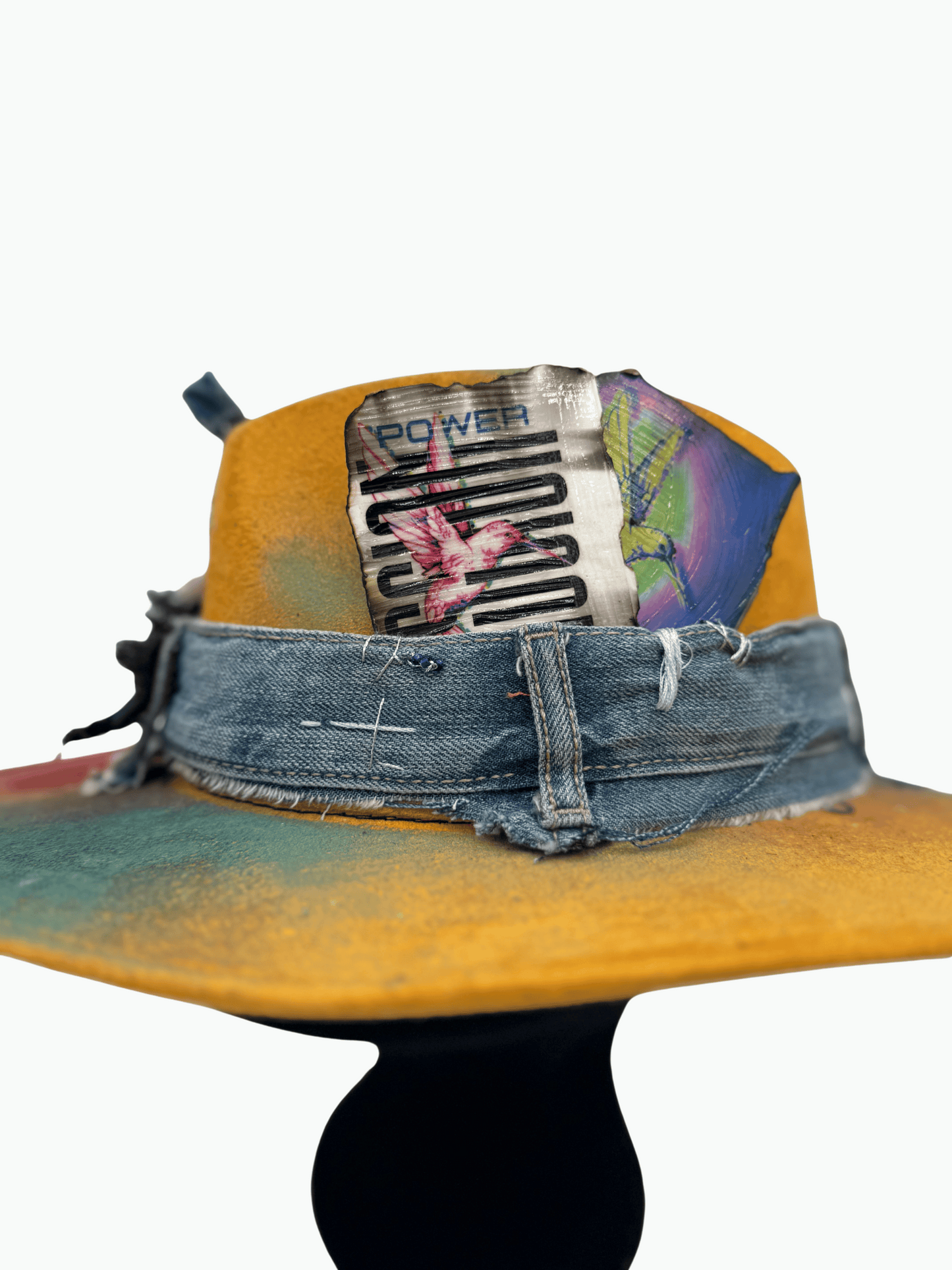 “Mustard Crown” -Vegan Suede Hat with Painted Accents & Art Cards