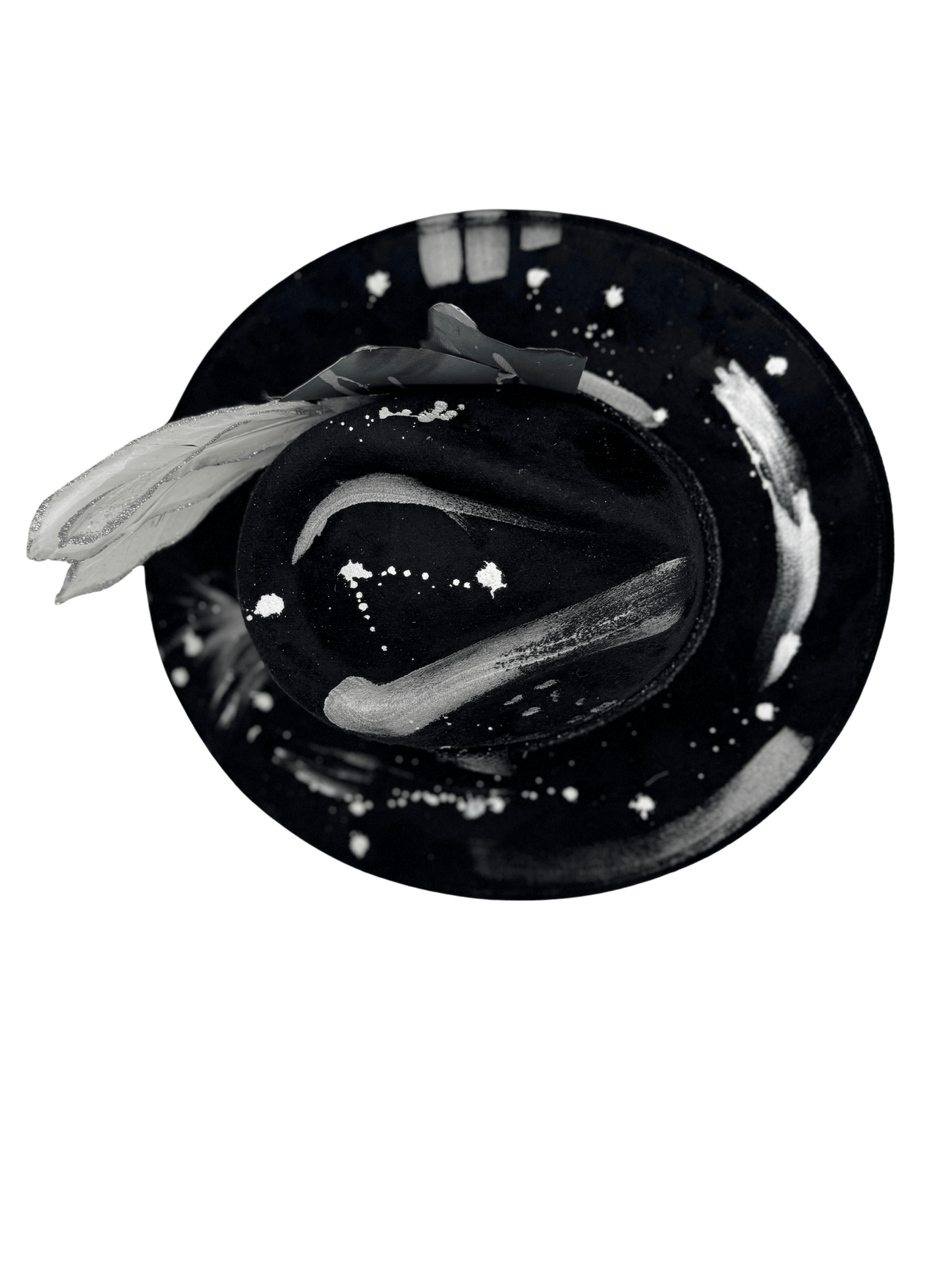 “Mystic Eclipse” – All-Black Vegan Suede Hat with Silver Splatter & Mystic Gaze Cards