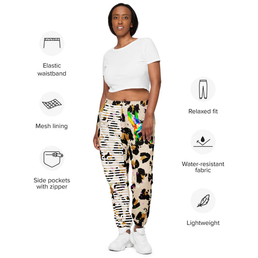Leopard Power Track pants with hummingbird
