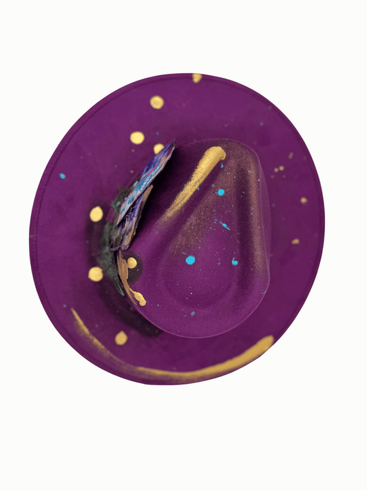 “City Crown” – Purple Vegan Suede Hat with Gold Splatters