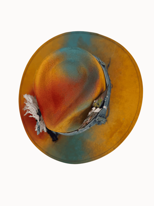 “Mustard Crown” -Vegan Suede Hat with Painted Accents & Art Cards