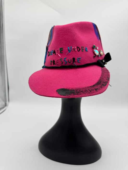 Create Under Pressure” Pink Wool Fedora Baseball Cap – Handcrafted Statement Hat