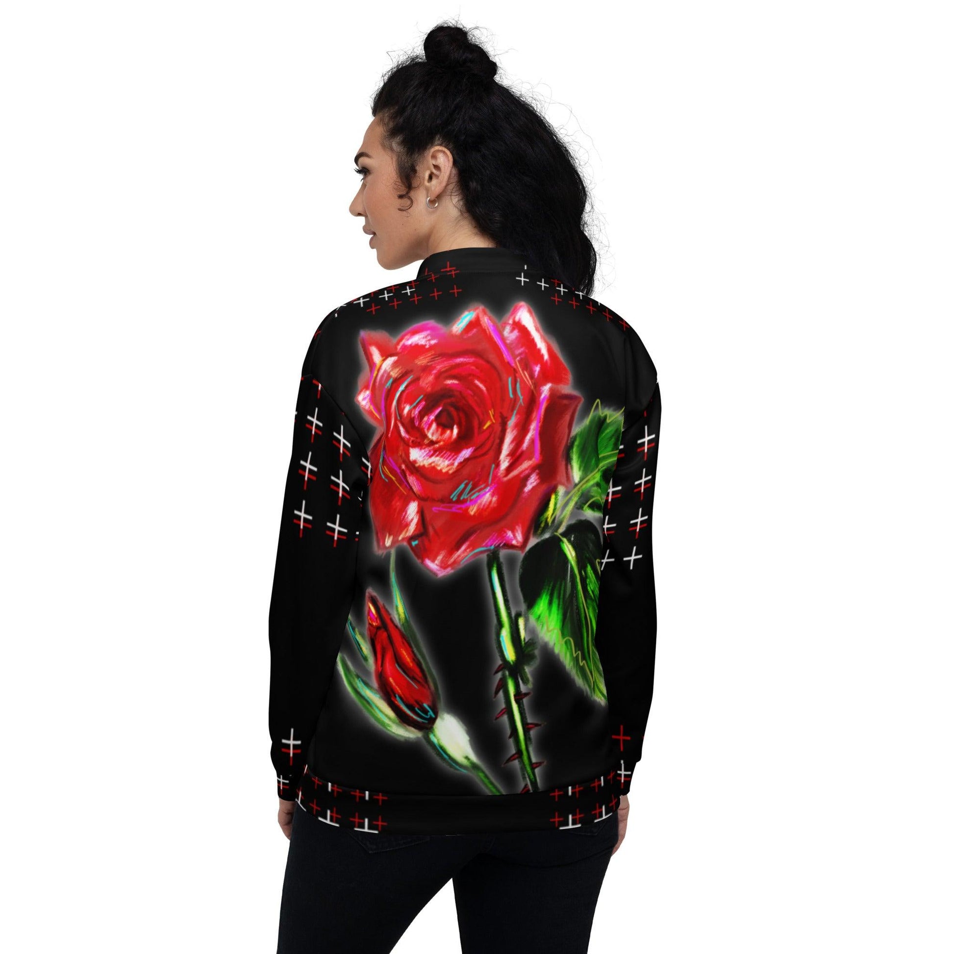 The Flaming Rose Bomber Jacket - Raven Blanche Studio