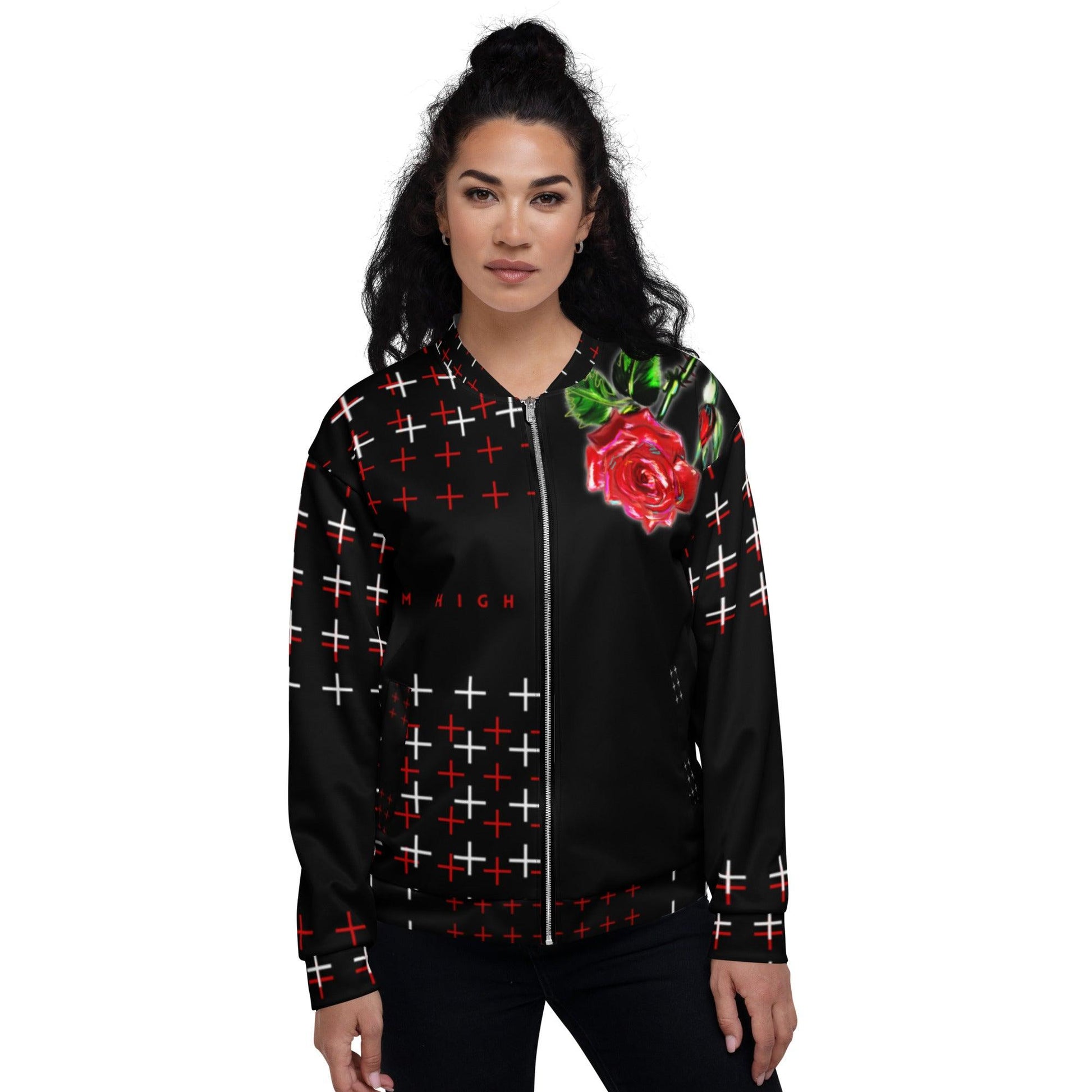 The Flaming Rose Bomber Jacket - Raven Blanche Studio