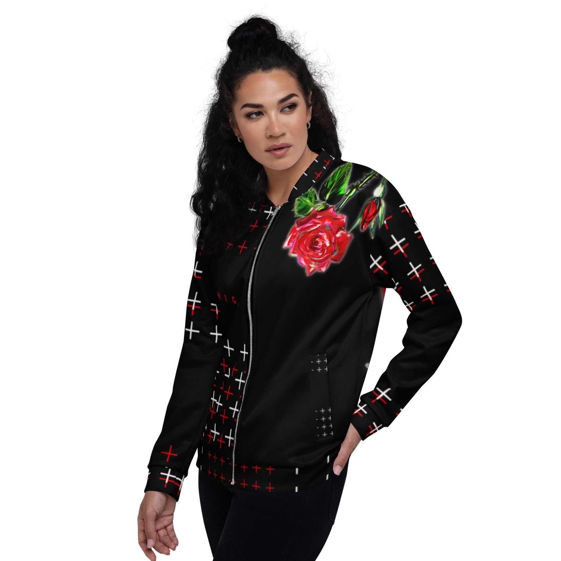 The Flaming Rose Bomber Jacket - Raven Blanche Studio