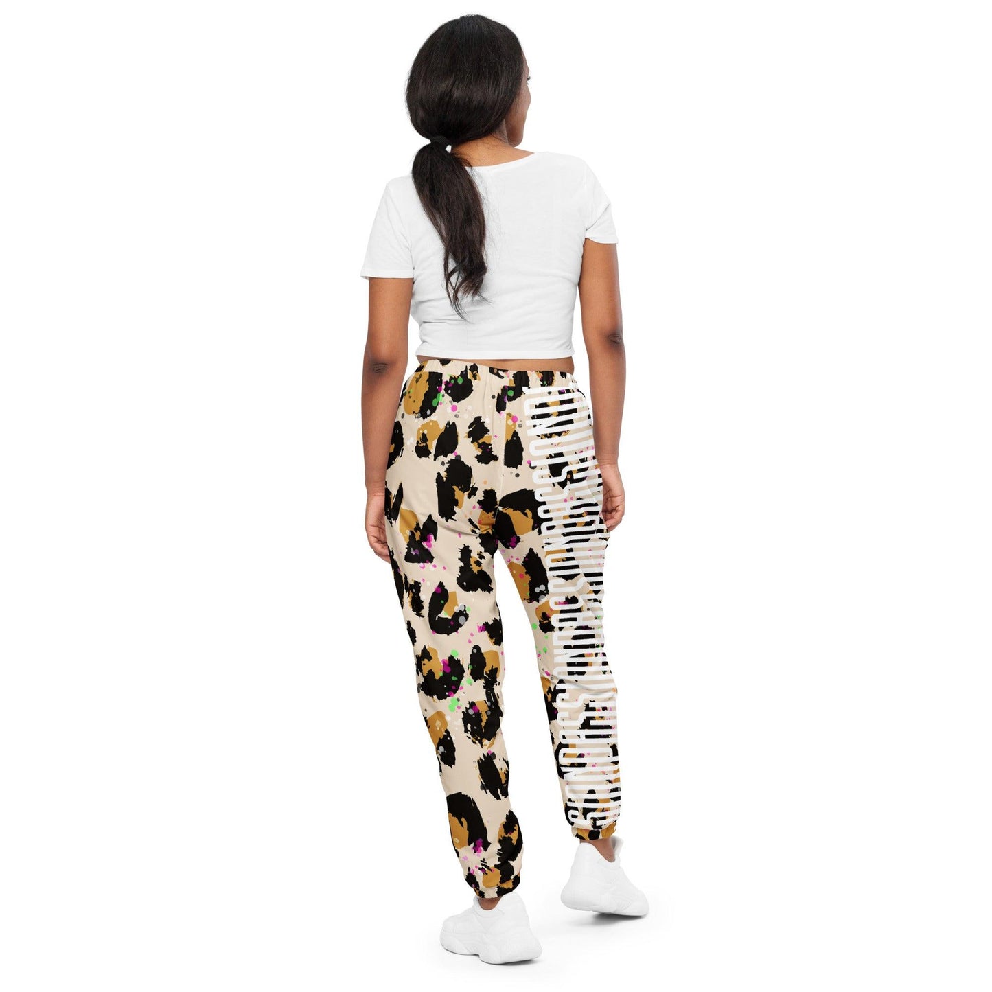 Leopard Power Track pants with hummingbird - Raven Blanche Studio