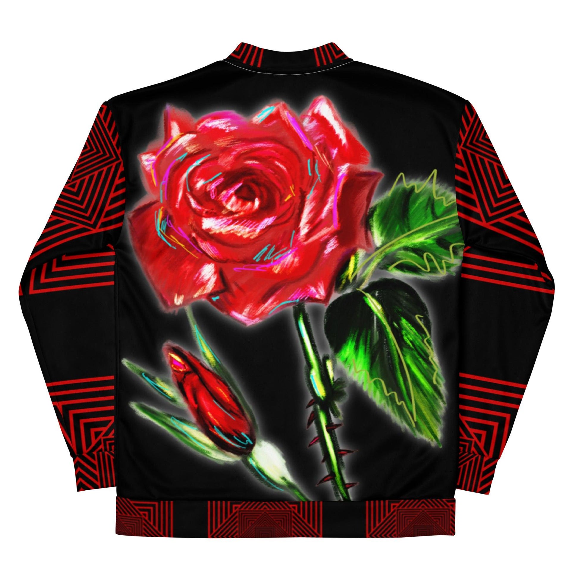 The Flaming Rose Unisex Bomber Jacket - Raven Blanche Studio