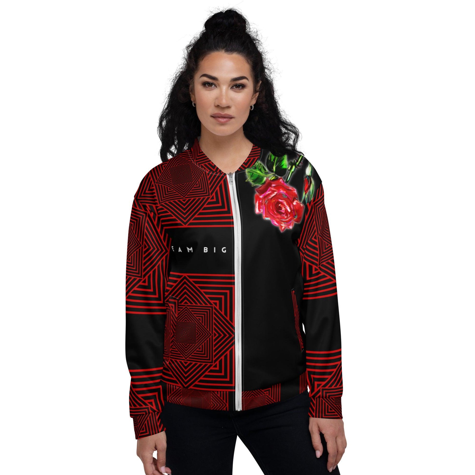 The Flaming Rose Unisex Bomber Jacket - Raven Blanche Studio