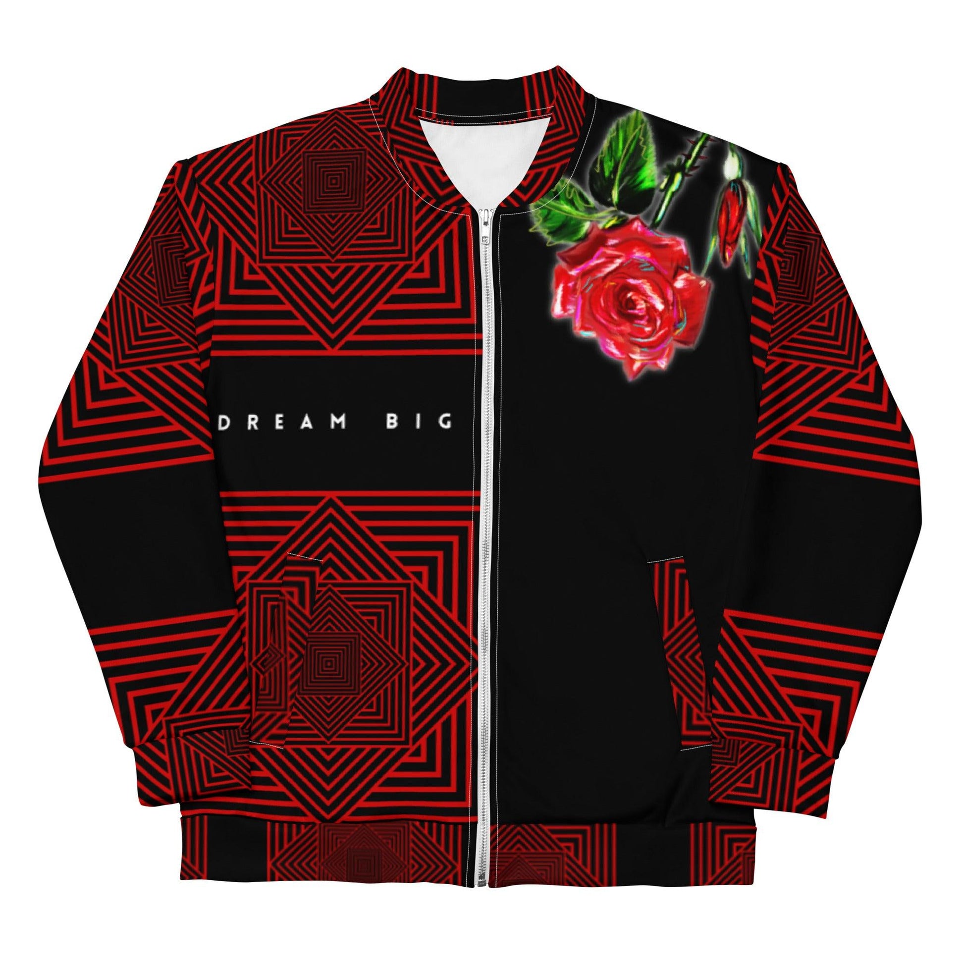 The Flaming Rose Unisex Bomber Jacket - Raven Blanche Studio