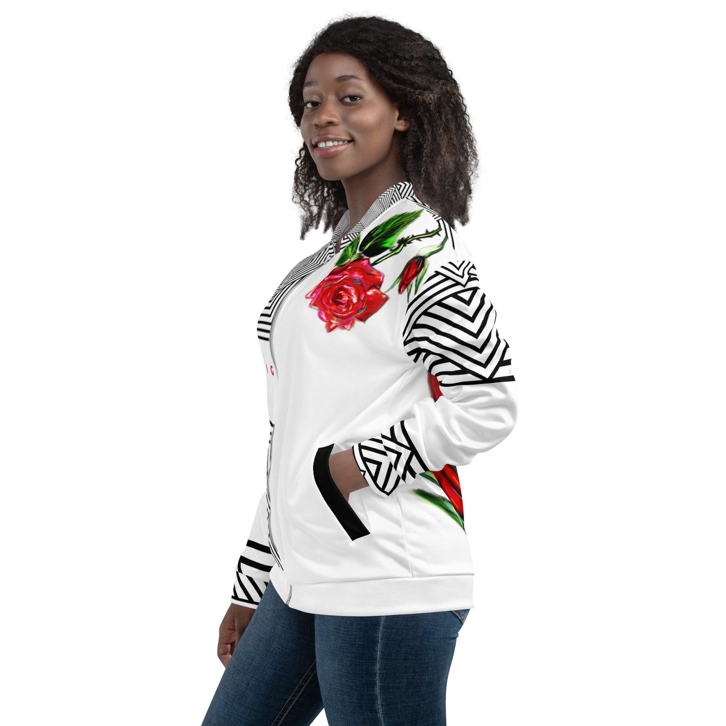 The Painted Rose Unisex Bomber Jacket - Raven Blanche Studio